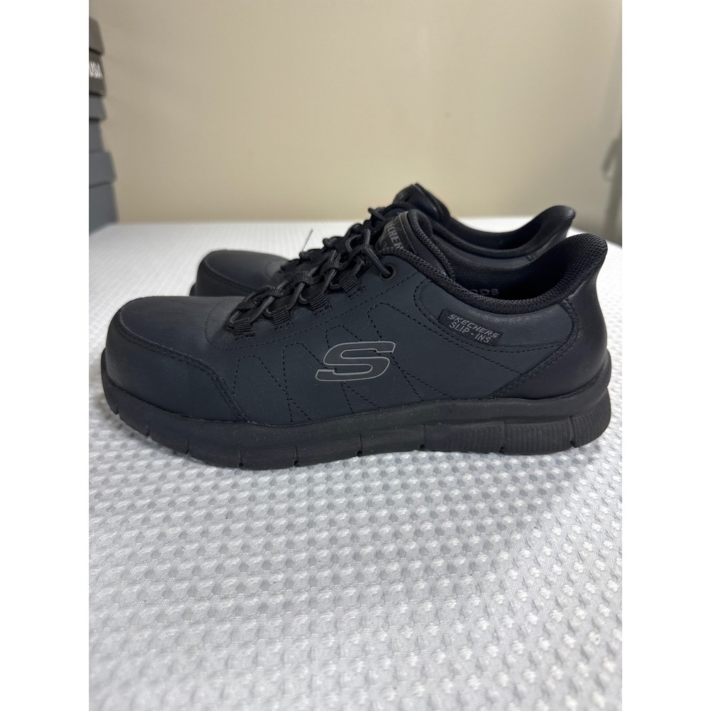 Skechers Work Shoes Womens 9.5W Slip-ins Steel Toe Black 108033W EUC